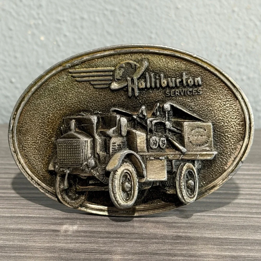 Vintage Halliburton Services 1916 FWD Pumper Truck Belt Buckle General Graphics